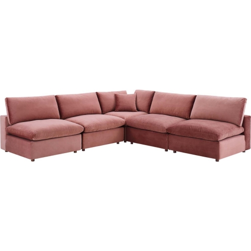 Commix Down Filled Overstuffed 5 Piece Sectional Sofa in Dusty Rose Velvet