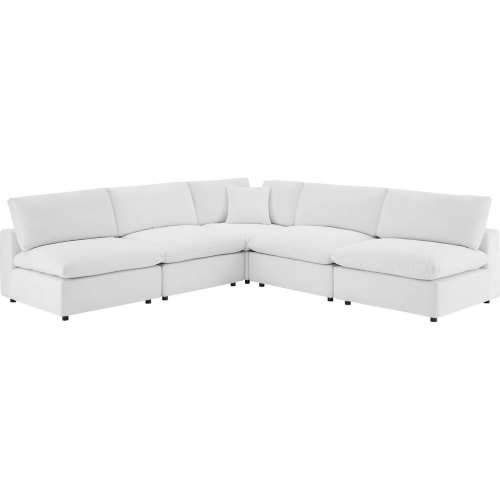 Commix Down Filled Overstuffed 5 Piece Sectional Sofa in White Velvet