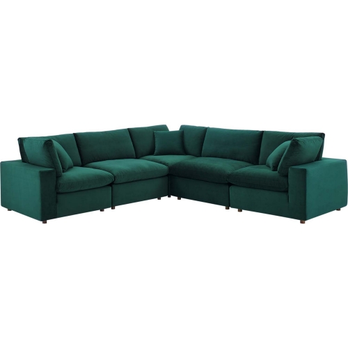 Commix Down Filled Overstuffed 5 Piece Sectional Sofa in Green Velvet