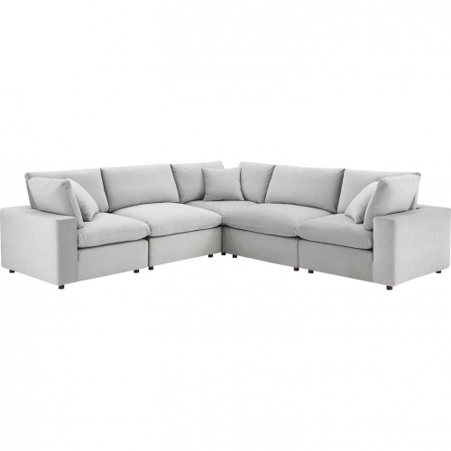 Commix Down Filled Overstuffed 5 Piece Sectional Sofa in Light Gray Velvet