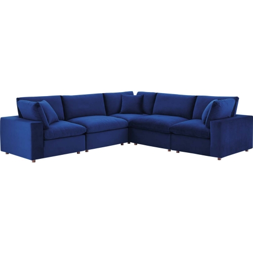 Commix Down Filled Overstuffed 5 Piece Sectional Sofa in Navy Blue Velvet