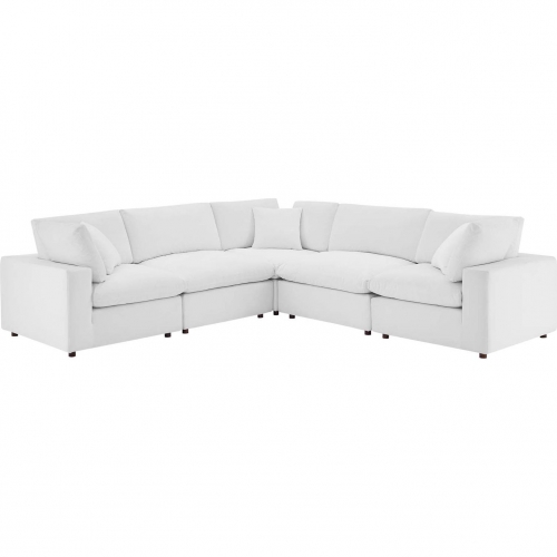 Commix Down Filled Overstuffed 5 Piece Sectional Sofa in White Velvet