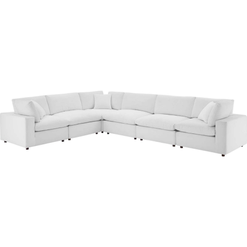 Commix Down Filled Overstuffed 6 Piece Sectional Sofa in White Velvet