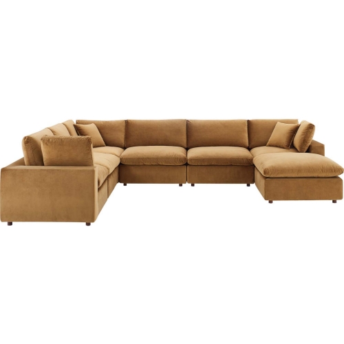 Commix Down Filled Overstuffed 7 Piece Sectional Sofa in Cognac Velvet