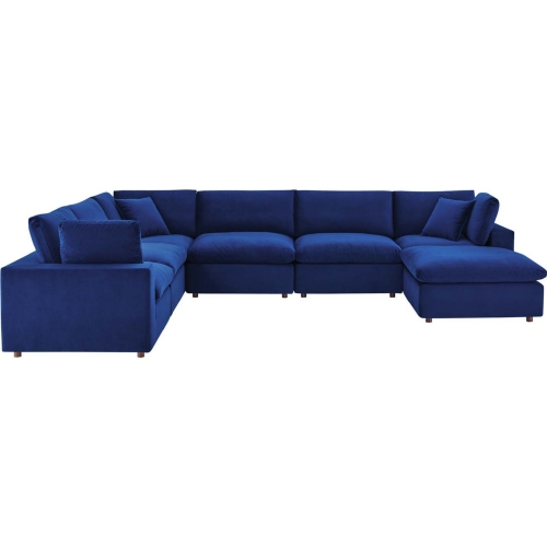 Commix Down Filled Overstuffed 7 Piece Sectional Sofa in Navy Blue Velvet