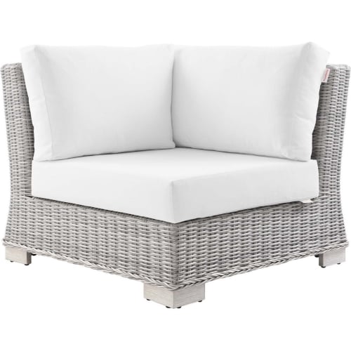 Conway Outdoor Corner Chair in White Fabric & Gray Wicker Rattan