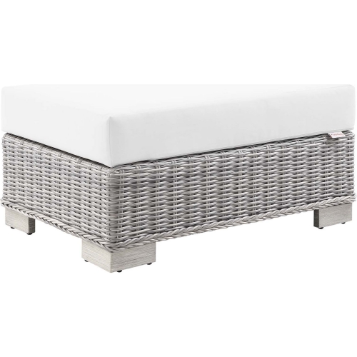 Conway Outdoor Ottoman in White Fabric & Gray Wicker Rattan