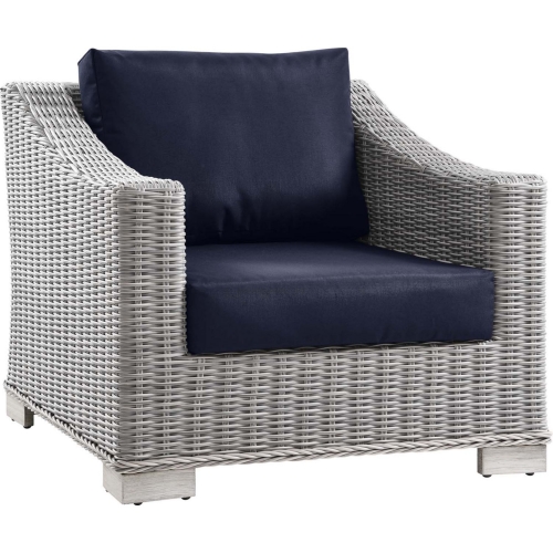 Conway Outdoor Arm Chair in Navy Bue Fabric & Gray Wicker Rattan