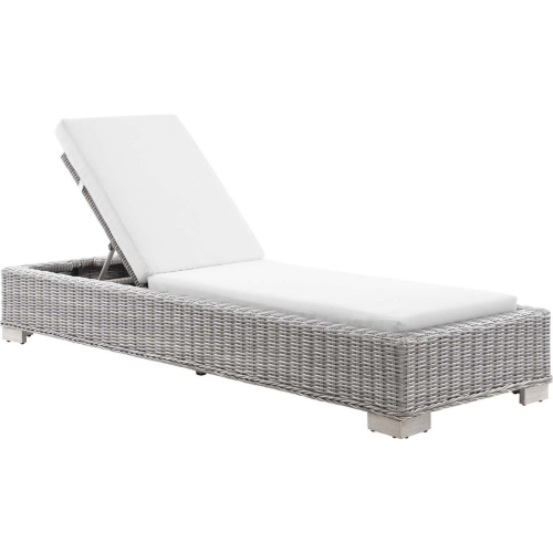 Conway Outdoor Chaise in White Fabric & Gray Wicker Rattan