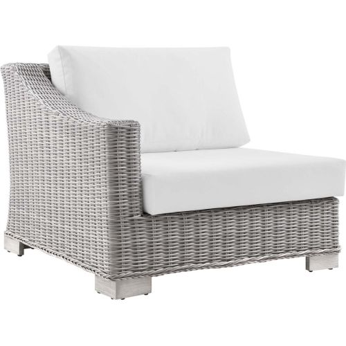 Conway Outdoor Left Arm Chair in White Fabric & Gray Wicker Rattan