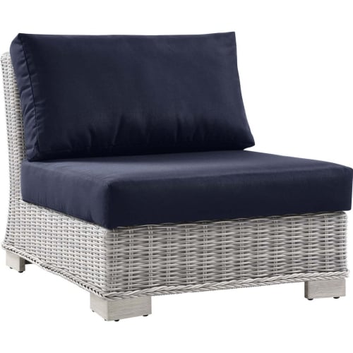 Conway Outdoor Armless Chair in Navy Bue Fabric & Gray Wicker Rattan