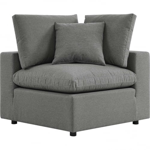 Commix Overstuffed Outdoor Corner Chair in Charcoal Gray Fabric