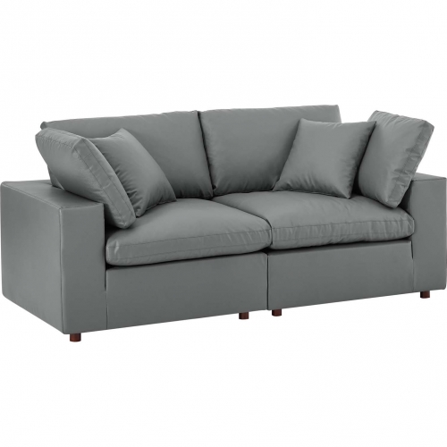 Commix Down Filled Overstuffed Loveseat in Gray Vegan Leather