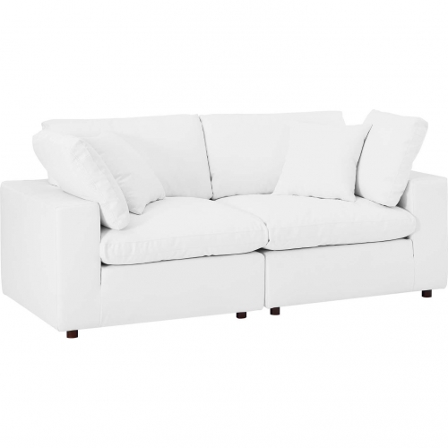 Commix Down Filled Overstuffed Loveseat in White Vegan Leather