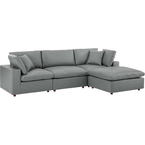 Commix Down Filled Overstuffed 4 Piece Sectional Sofa in Gray Vegan Leather