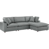 Commix Down Filled Overstuffed 4 Piece Sectional Sofa in Gray Vegan Leather