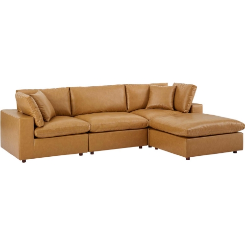 Commix Down Filled Overstuffed 4 Piece Sectional Sofa in Tan Vegan Leather