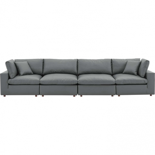 Commix Down Filled Overstuffed Sofa in Gray Vegan Leather