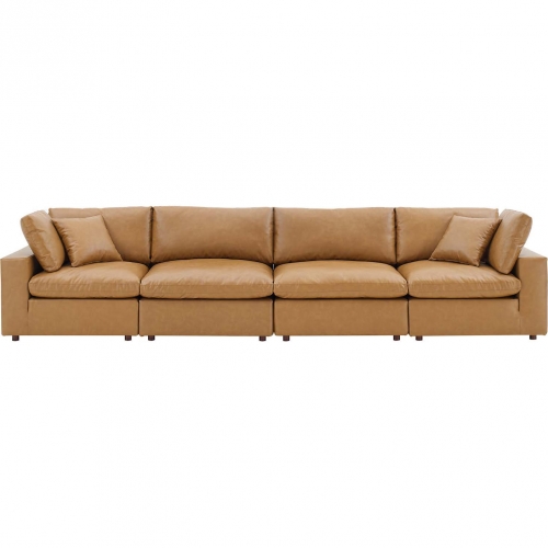 Commix Down Filled Overstuffed Sofa in Tan Vegan Leather