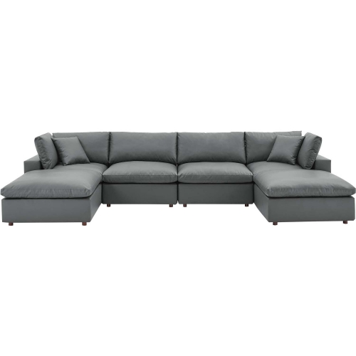 Commix Down Filled Overstuffed 6 Piece Sectional Sofa in Gray Vegan Leather