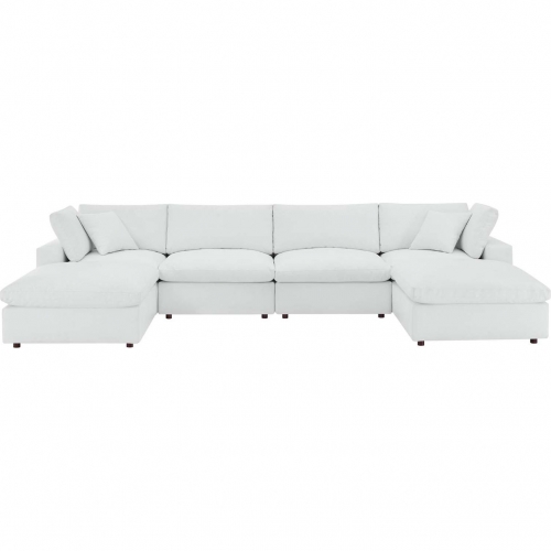 Commix Down Filled Overstuffed 6 Piece Sectional Sofa in White Vegan Leather