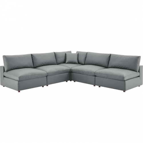 Commix Down Filled Overstuffed 5 Piece Sectional Sofa in Gray Vegan Leather