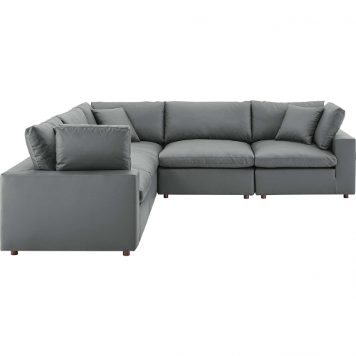 Commix Down Filled Overstuffed 5 Piece Sectional Sofa in Gray Vegan Leather