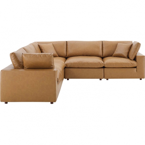 Commix Down Filled Overstuffed 5 Piece Sectional Sofa in Tan Vegan Leather