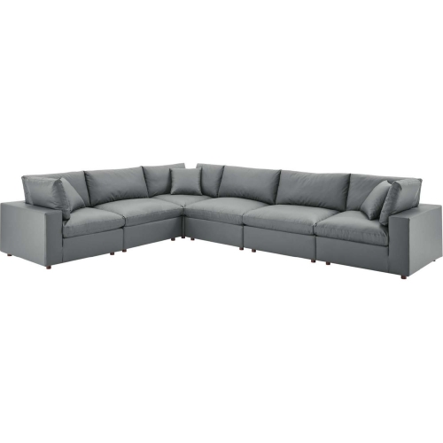 Commix Down Filled Overstuffed 6 Piece Sectional Sofa in Gray Vegan Leather