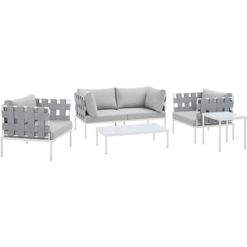 Harmony Outdoor 5 Piece Sofa Set in Gray Fabric & Gray Sunbrella