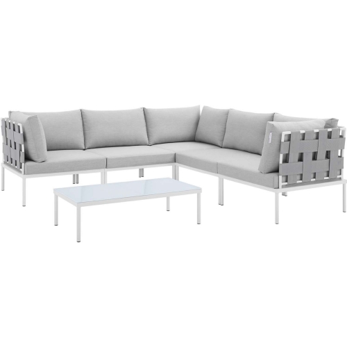 Harmony Outdoor 6 Piece Sectional Sofa Set in Gray Fabric & Gray Sunbrella