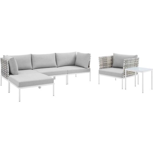 Harmony Outdoor 6 Piece Sectional Sofa Set in Taupe Weave & Gray Sunbrella