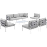 Harmony Outdoor 8 Piece Sectional Sofa Set in Gray & Gray Sunbrella &reg;