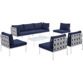 Harmony Outdoor 8 Piece Sectional Sofa Set in Gray & Navy Blue Sunbrella &reg;