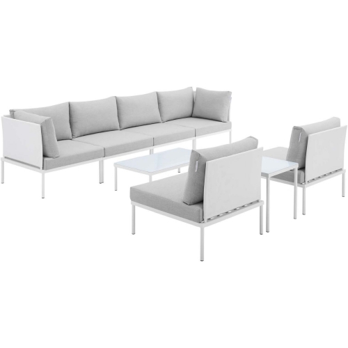 Harmony Outdoor 8 Piece Sectional Sofa Set in White Weave & Gray Sunbrella &reg;