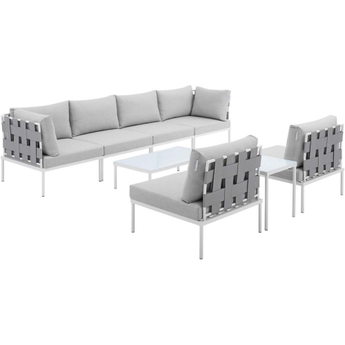 Harmony Outdoor 8 Piece Sectional Sofa Set in Gray Weave & Gray Sunbrella &reg;