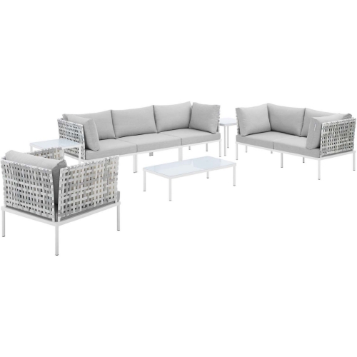 Harmony Outdoor 8 Piece Sectional Sofa Set in Taupe Weave & Gray Sunbrella &reg;