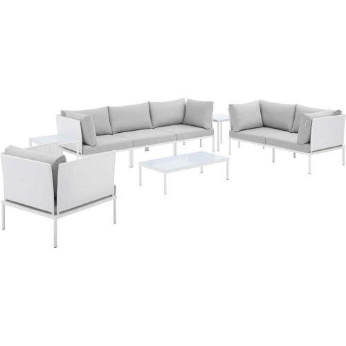 Harmony Outdoor 8 Piece Sectional Sofa Set in White Weave & Gray Sunbrella &reg;