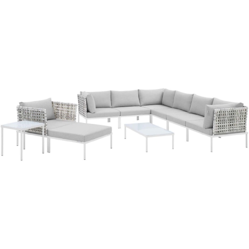 Harmony Outdoor 10 Piece Sectional Sofa Set in Taupe Weave & Gray Sunbrella &reg;