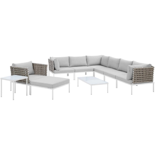 Harmony Outdoor 10 Piece Sectional Sofa Set in Taupe Weave & Gray Sunbrella &reg;