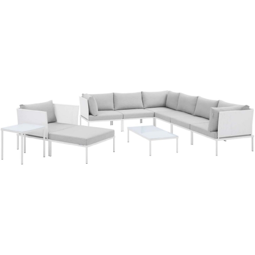 Harmony Outdoor 10 Piece Sectional Sofa Set in White Weave & Gray Sunbrella &reg;