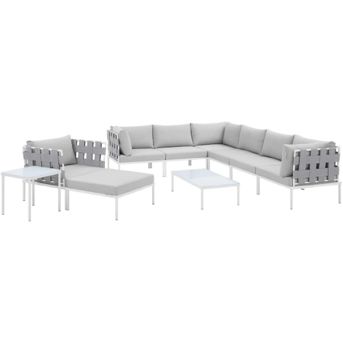 Harmony Outdoor 10 Piece Sectional Sofa Set in Gray Weave & Gray Sunbrella &reg;