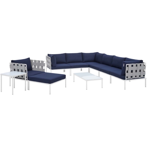 Harmony Outdoor 10 Piece Sectional Sofa Set in Gray Weave & Navy Blue Sunbrella &reg;