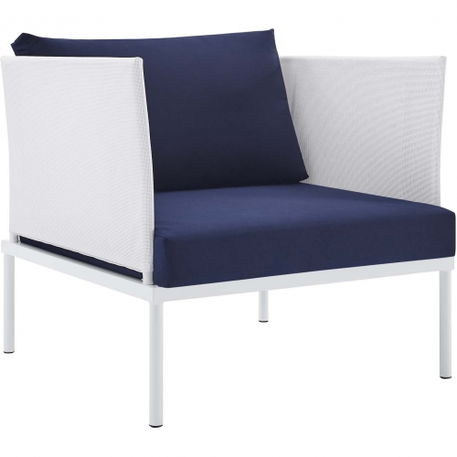 Harmony Outdoor Arm Chair in White Weave & Navy Sunbrella &reg;