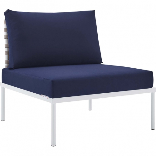 Harmony Outdoor Armless Chair in Tan Weave & Navy Sunbrella &reg;