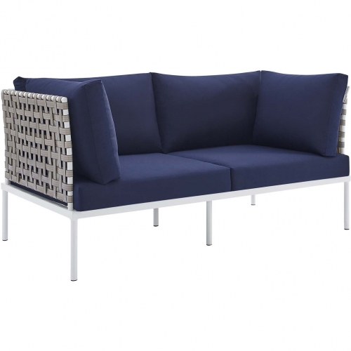 Harmony Outdoor Loveseat in Tan Weave & Navy Sunbrella &reg;