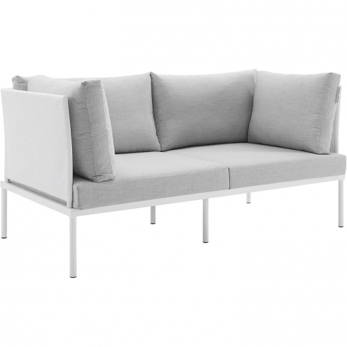 Harmony Outdoor Loveseat in White Weave & Gray Sunbrella &reg;