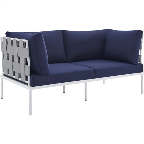 Harmony Outdoor Loveseat in Gray Weave & Navy Sunbrella &reg;