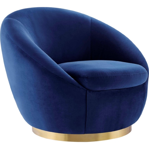 Buttercup Accent Swivel Chair in Navy Blue Velvet & Gold Metal