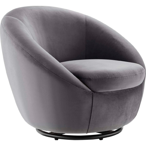 Buttercup Accent Swivel Chair in Gray Velvet & Black Metal